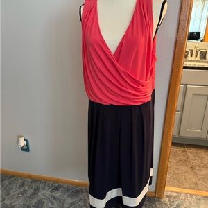 LOFT Pink and Navy Midi Dress